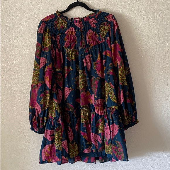 FARM Rio 100% Cotton Mini Doll Dress Size M Pink Blue Floral Long Sleeve Bananas - Picture 3 of 9